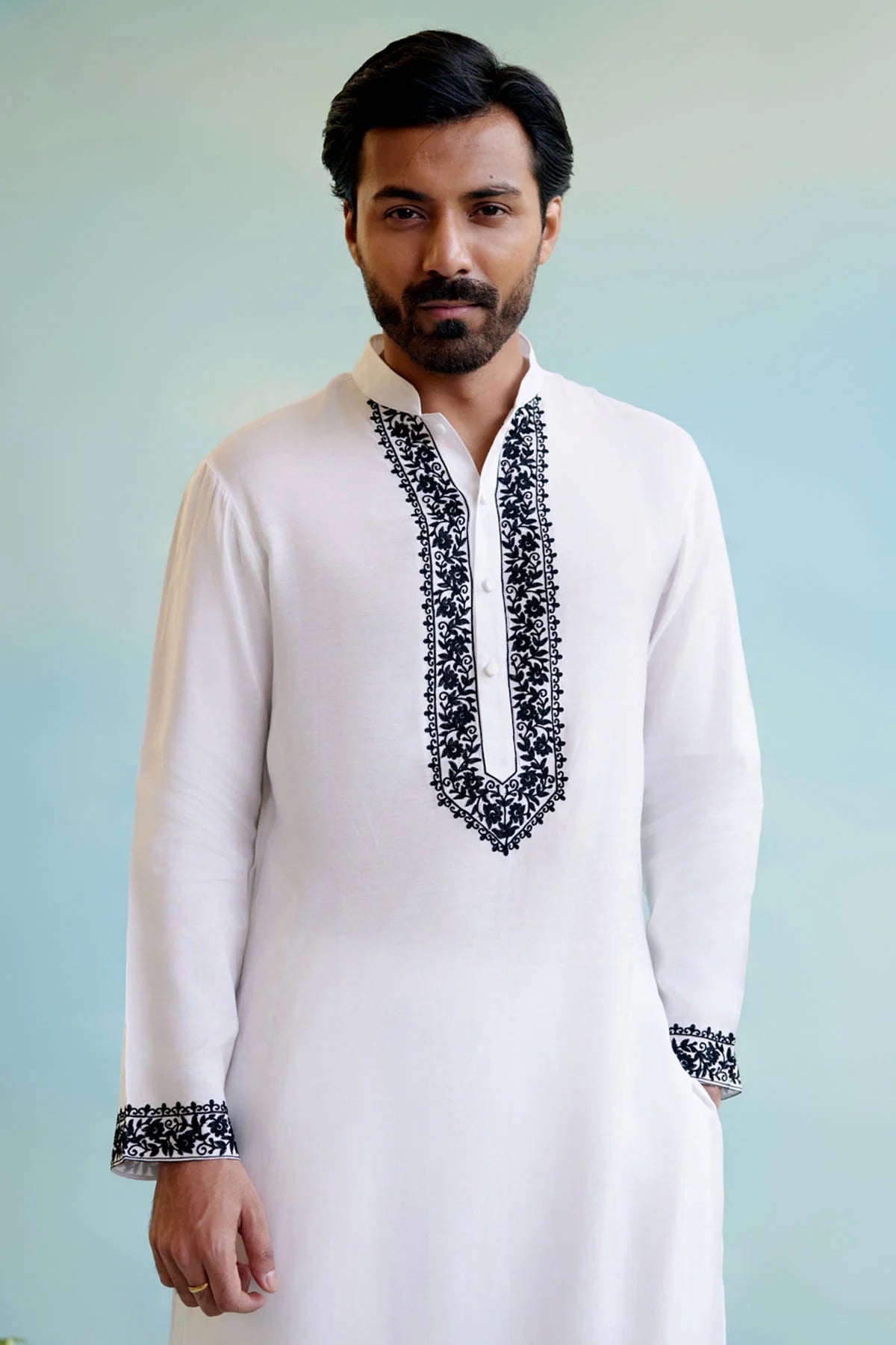 White Embroidered Men's Kurta with Pajama