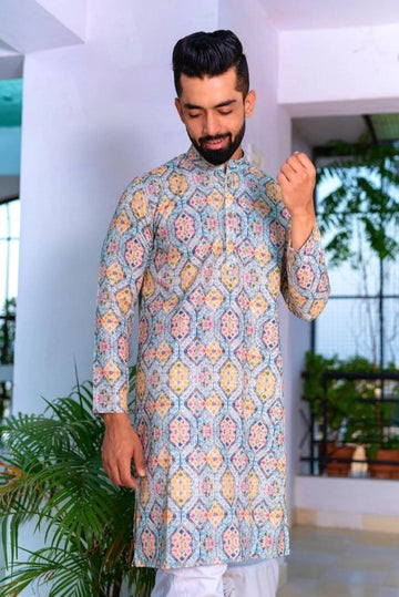 Multi Color Designer Printed Kurta With Pajama