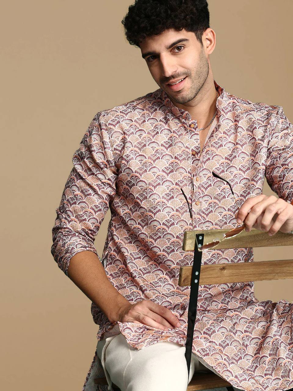 Light Pink Trendy Printed Kurta With Pajama