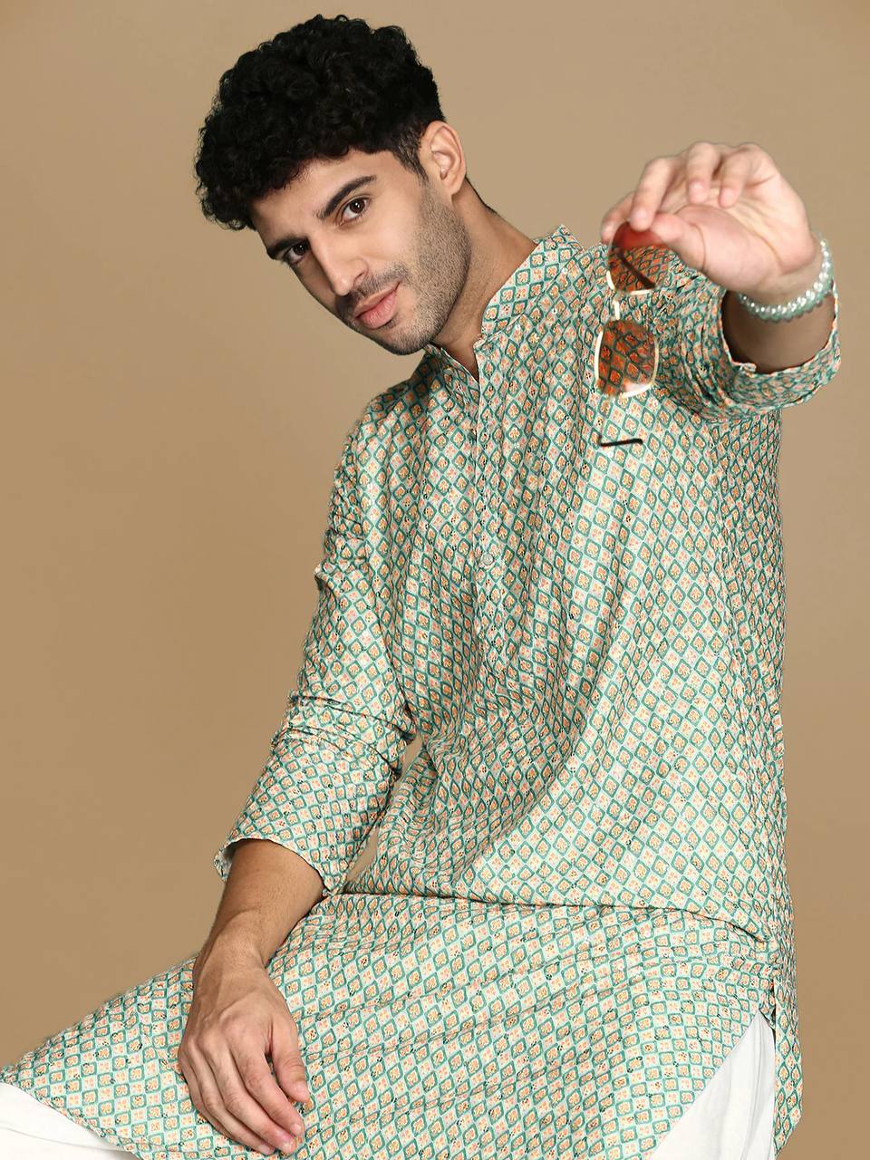 Light Green Trendy Printed Kurta With Pajama