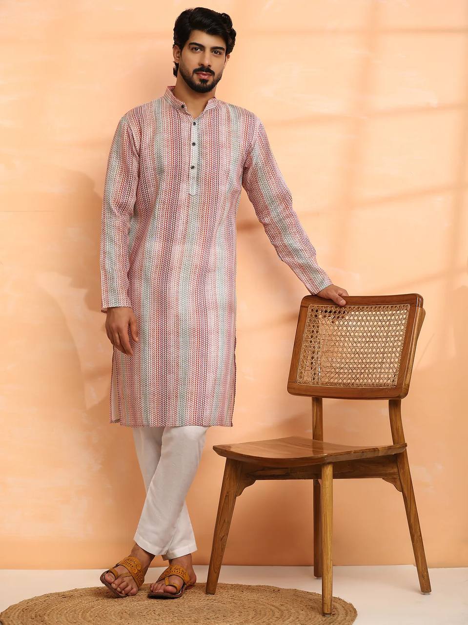 Light Pink Geometric Printed Kurta With Pajama